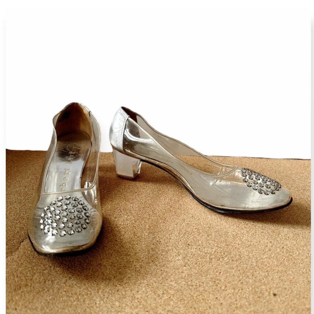 Vintage 60s Herbert Levine Clear Vinyl Lucite Heels Rhinestone Pumps Beth Levine